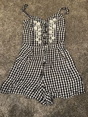 Hollister Black & White Gingham Embroidered Romper